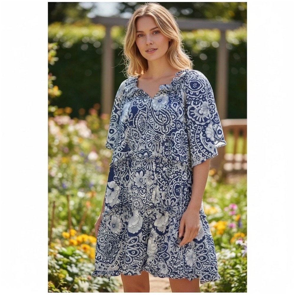 Hyacinth House Tuckernuck Thea Floral MinI Dress Tiered 100% Cotton Women Medium